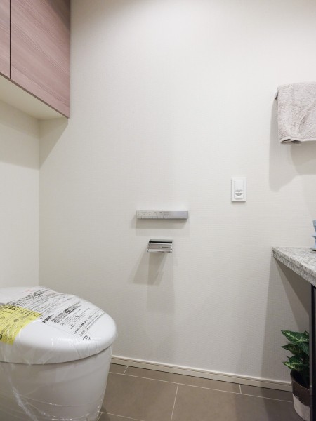 ゆったりとしたレストルームには洗練された住まいにふさわしいスタイリッシュなタンクレストイレを備え付けました。便利な手洗いカウンター付きです。