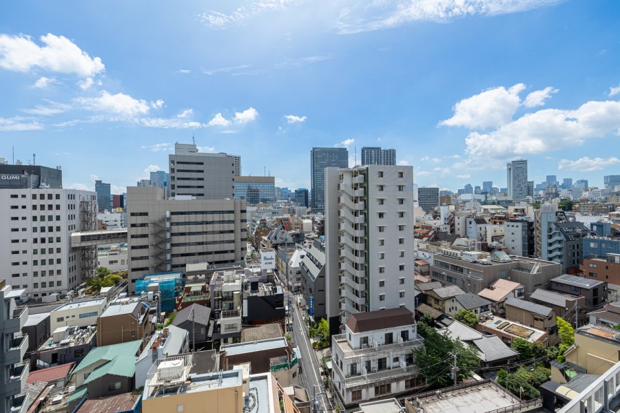 大きく広がる青空と、その青空へと延びるビル群のシルエットが臨める眺望です。心地よい風を肌で感じながら、都会の喧騒をわすれて心をリフレッシュする時間になりそうです。