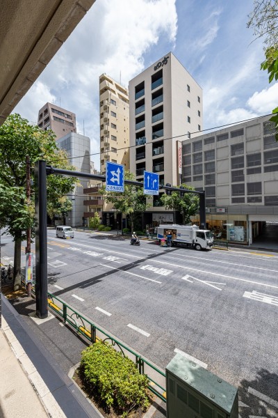 バルコニーからの眺望です。新宿御苑や神宮外苑、赤坂御用地などの豊かな自然にも恵まれた、利便性と穏やかさを兼ね備えたエリアです。