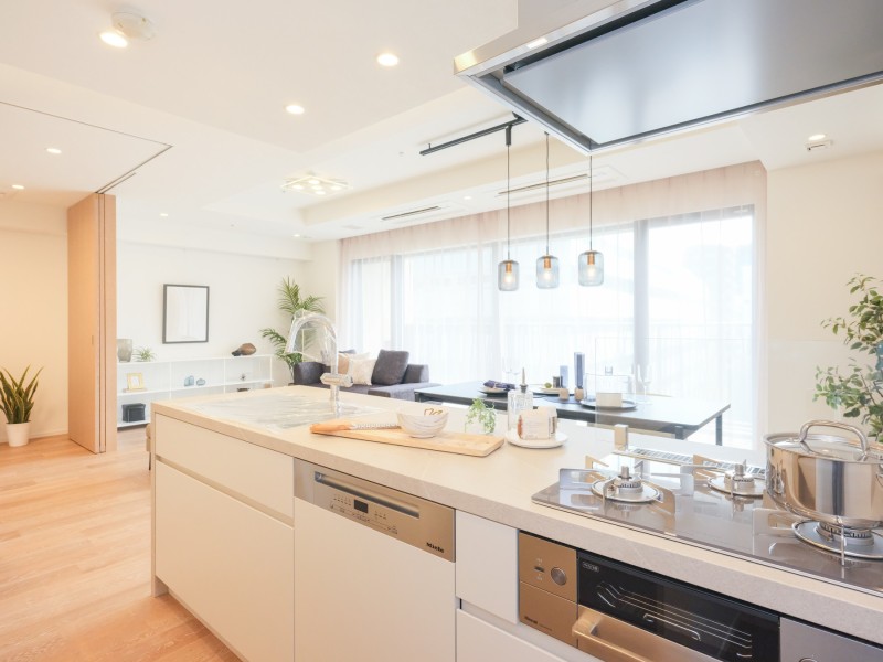 田中工藝製のオリジナルキッチンは、住まいに調和するデザイン性と機能性を兼ね備えています。お部屋に美しく馴染むデザインのキッチンです。