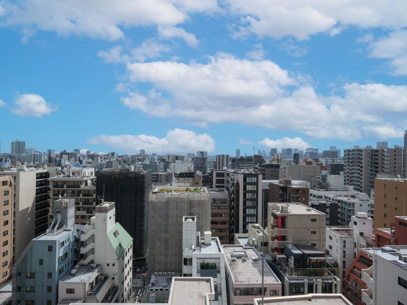 都心の利便と下町情緒が調和する街をバルコニーより眺めることができます。南向きで日当たりと眺望が良好です。ほっと一息をつきたいときや夜に景色を見たいときにオススメです。