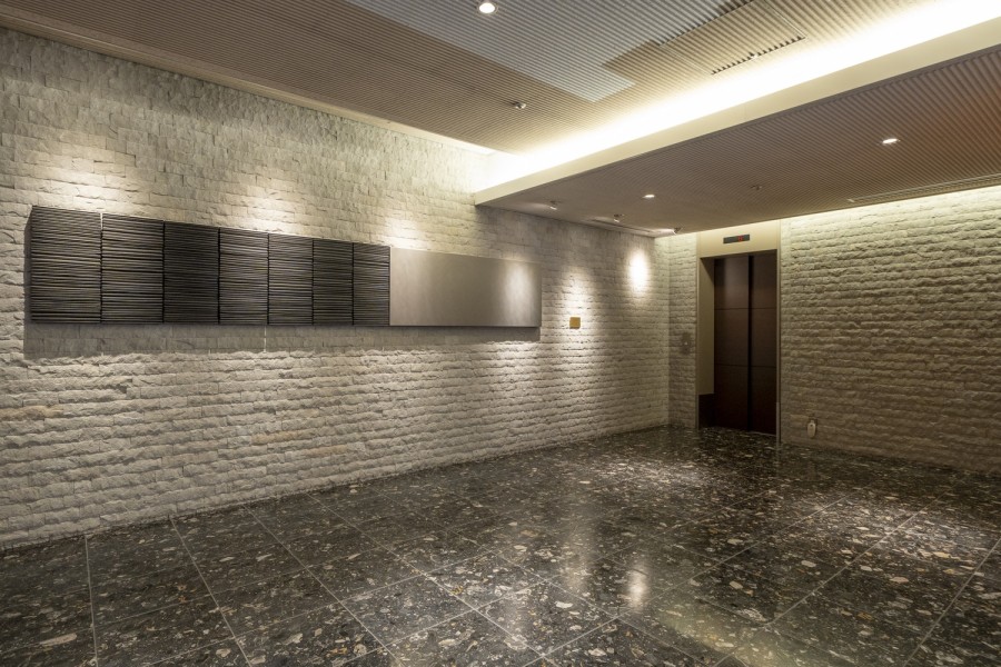 共用部には気品があり、ハイグレードな住まいならではの風格が感じられます。壁面アートや、奥行きを演出する間接照明などがバランス良く配置され、都会の喧騒を忘れさせる穏やかさが漂います。