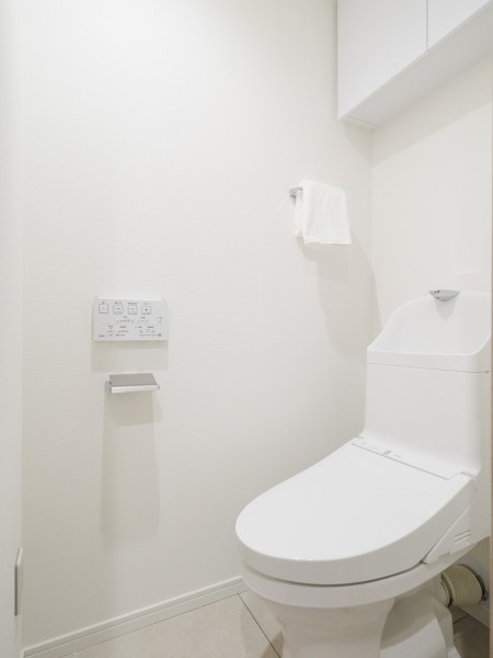 レストルームも上品さが宿る安らぎのスペースに仕上がりました。優れた節水効果や汚れが付きにくい便座など、ほしかった機能が揃ったウォシュレット一体型トイレです。