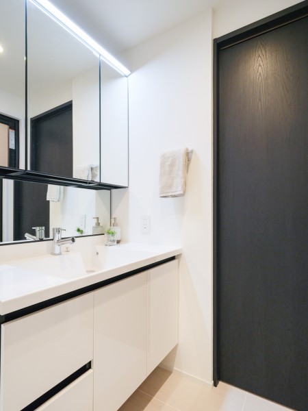 身支度の時間をも快適に彩る、美しく空間に溶け込む洗面化粧台です。ミドルミラー付きなので背の低いお子様も鏡を見ながらの歯磨き、洗顔が可能です。